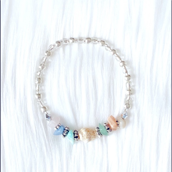 Hawaiian Momi Shell And Glass Uneven Bead Necklace Bracelet And Earrings Set - Picture 3 of 7